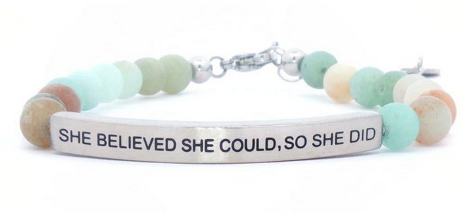 THE INSPIRATION CO. She Believed Could So Did Bracelet - Amazonite Gemstone Beaded with Engraved 4