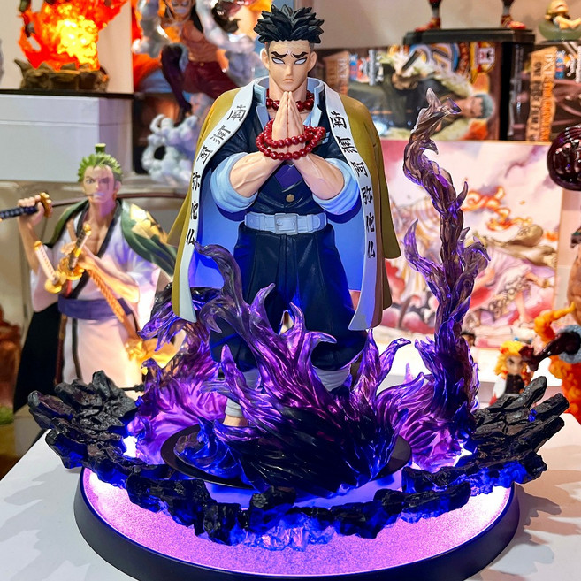 鬼滅之刃 岩柱 悲鳴嶼行冥 公仔 燈座發光 正版授權 Banpresto 我妻善逸 彌豆子, 1個, 燈座發光(岩柱版本2),含公仔（正版附原盒