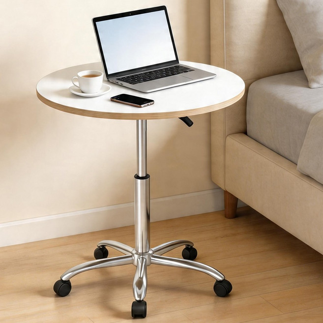 메르하임 높이조절 이동식 원형테이블, 1인용, 화이트