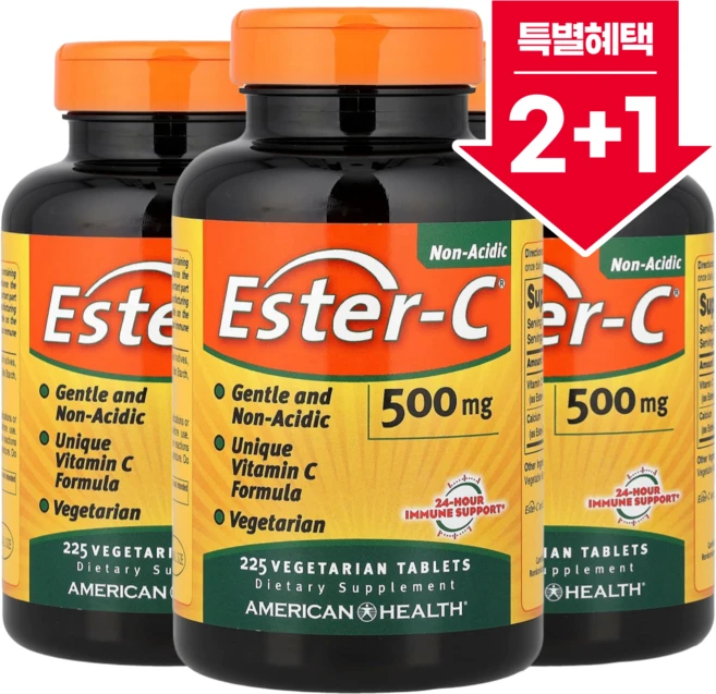 [2+1] 아메리칸 헬스 아스코르브산 에스터 C 500mg 베지 정제 225정 / 해외직구 미국정품, 3개 - 쿠팡