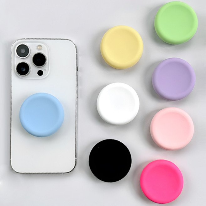 쁘띠마켓 마카롱 파스텔 실리콘 무지 젤리 심플 원형 스마트톡 핑거톡 핸드폰 스마트폰 거치대 홀더, 1개, 옐로우