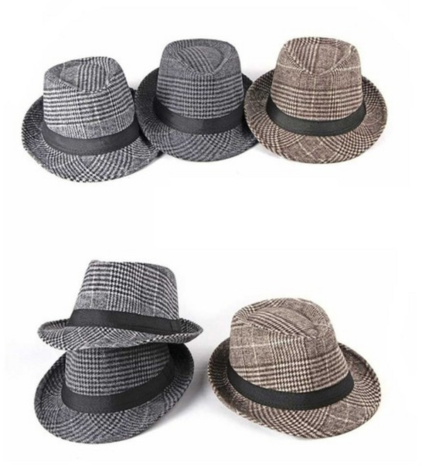 체크 패턴 모직 패도라 캡 중년 신사 모자 중절모 페도라모자 신사모자 중절모자