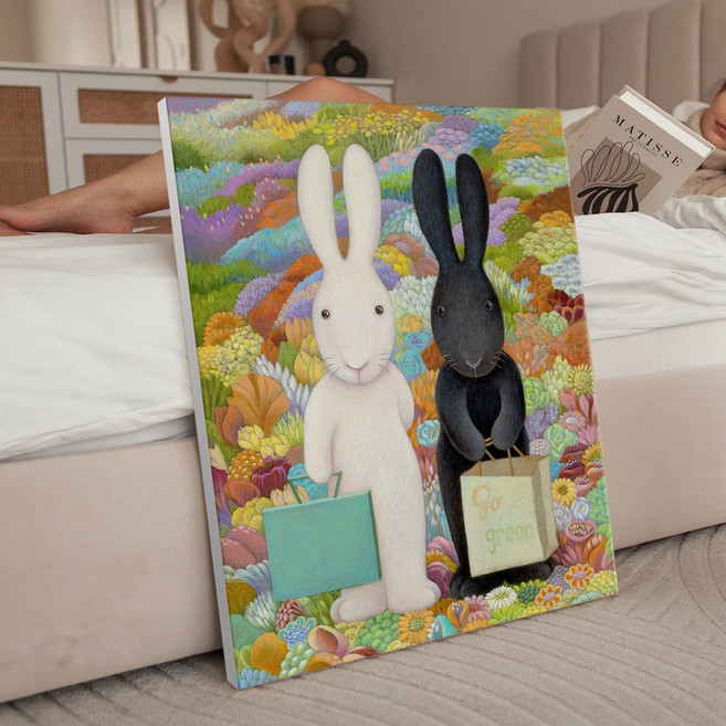 풍수 행운 행복토끼 2 일러스트 토끼그림 카페 아이방 인테리어 캔버스 그림액자 23종 1-11 집들이선물 아가방 데코 동림, 01.다복토끼