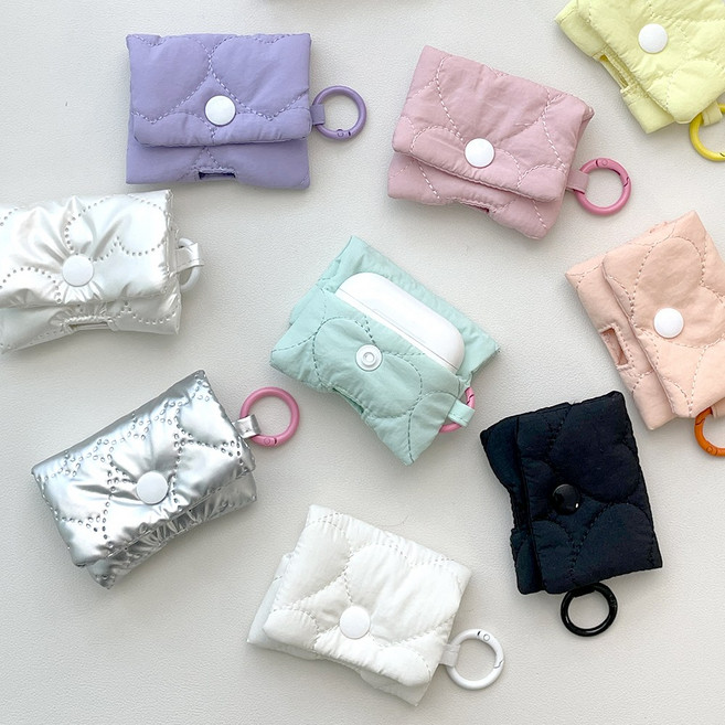 패브릭 퀄팅 에어팟프로 케이스 파우치, 민트, 1개