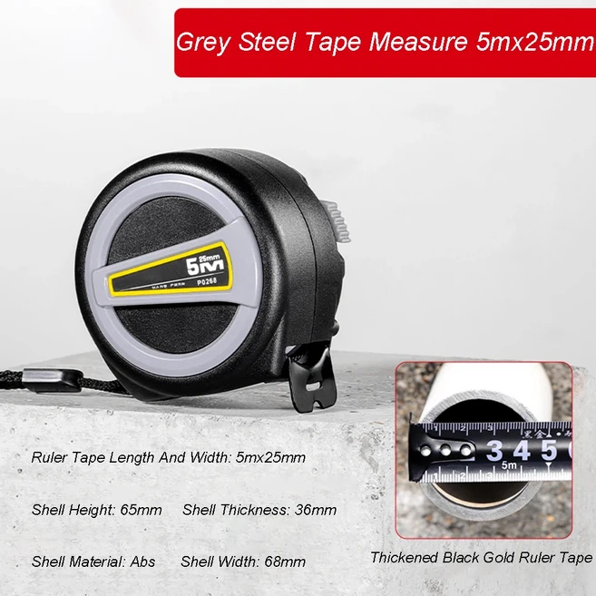 ABS 테이프 측정 톱 강철 너비 당김 눈금자 19-25mm 자동 잠금 3 5 10m 1 개, 05 Black 5mx25mm, 01 1 Pcs