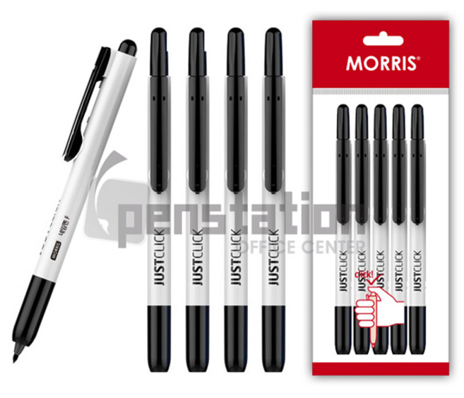 모리스 저스트클릭 노크식 네임펜 F 5개 세트(모리스 정품 블리스터 포장 케이스), 네임펜 F 블랙 5개 세트