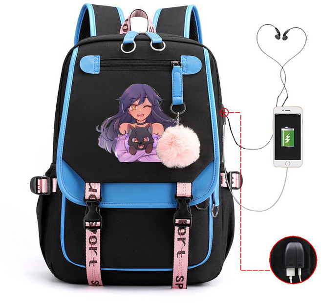 我的世界原宿風休閒揹包Aphmau國中國小多功能USB書包女