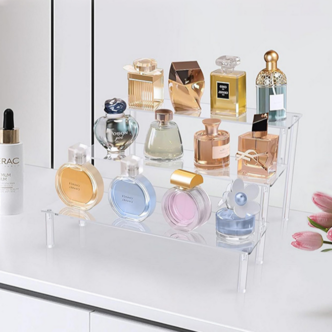 미니쇼룸 계단식 아크릴 진열대 3단, 1개, 투명,30cm