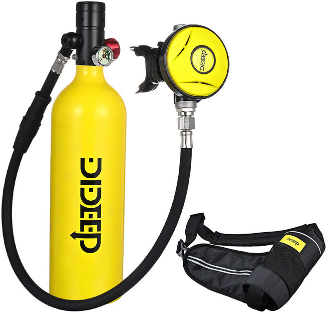 DIDEEP휴대용산소통 스킨스쿠버 잠수용 X4000Pro 다이빙 공기통 1L 공기통+벨트가방, 옐로우