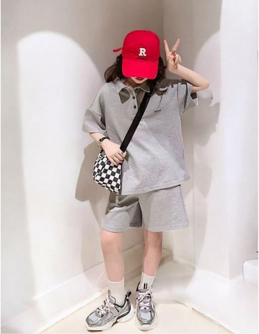 에이치제이 여름 남아 여아 공용 카라티 반팔 반바지 세트 주니어 카라넥 상하복