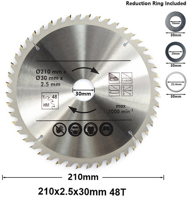 연마 비트 원형 톱 블레이드 직경 210mm 치아 24T 48T 60T 80T 목재 절단 디스크 카바이드 팁 TCT 톱날 목공 도구, 210x2.5x30x48t, 1) 210x2.5x30x48T