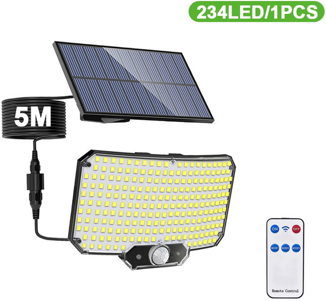 태양열 정원등 야외 조명등 잔디등 LED 태양 보안 조명 모션 센서 234/280/226LED 홍수 빛 IP65 방수 분할 벽 램프 전원 3 모드, 234LED-1PCS, 1개