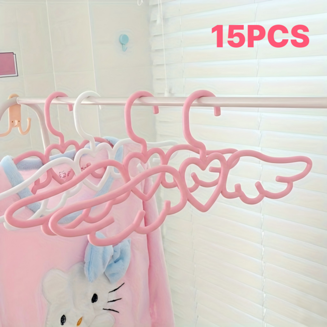 귀여운 엔젤 날개 하트 옷걸이 15개입 세트, 1세트, 핑크