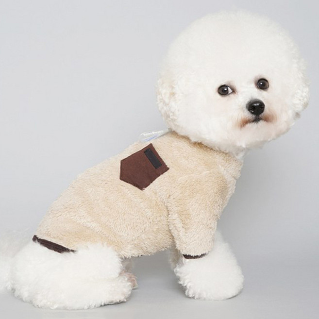 바이담수미 강아지 겨울 긴팔 포켓 후리스 아우터, 베이지, 1개