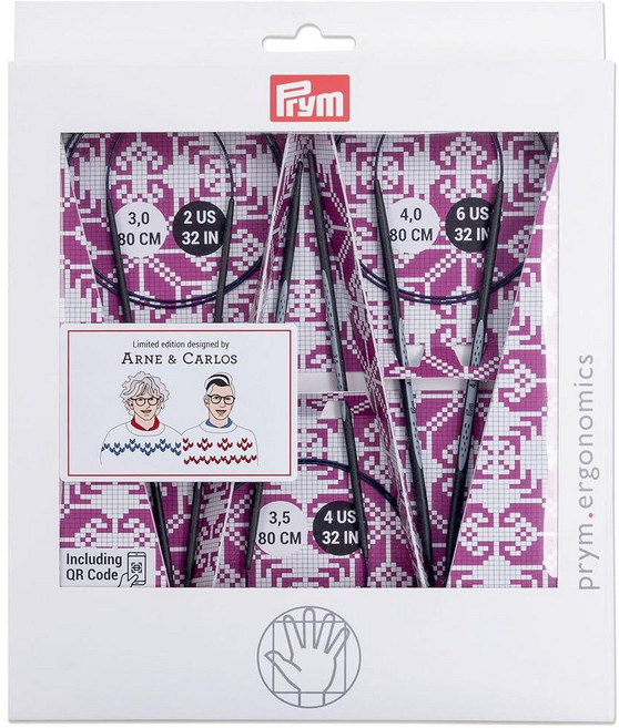 PRYM 81.3cm(32인치) Arne Carlos 원형 세트 카본 뜨개질 바늘 3개 블랙 퍼플, 1개