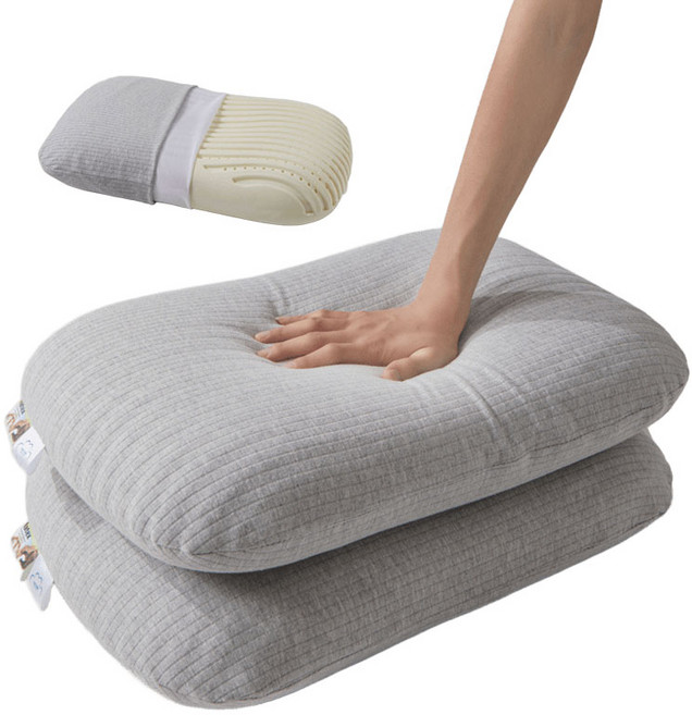 베개 목편한 경추 배게 라텍스 베개 목 보호대 베개 포함 베개 커버, 1개, 그레이(베개속+베개커버)