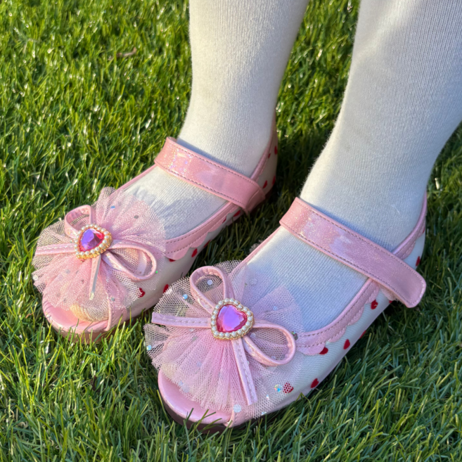 프롬베베 여아용 티나 하트 망사 오픈토 LED 샌들