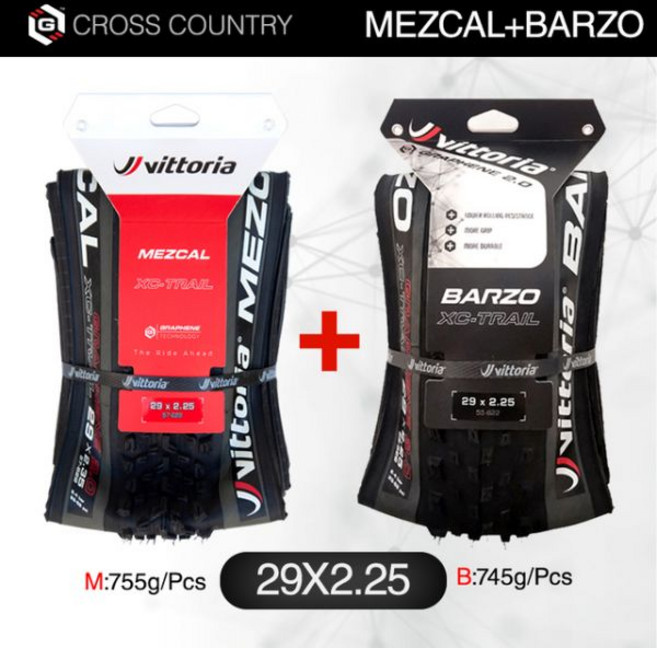 자전거타이어튜브 VITTORIA-MEZCAL 29x2.25 Vittoria BARZO 29 MTB 튜브리스 타이어 그래핀 2.0 산악 자전거 진공 오프로드 접이식, MEZCALand BARZO-B, 29, 2.25, 1개