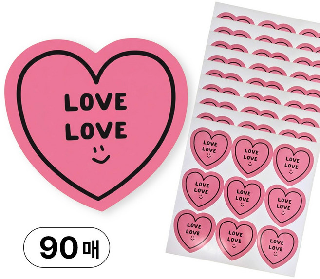 아워템 하트 스티커 발렌타인 화이트데이 선물포장용 5cm 90매 (10장), 핑크, 90개