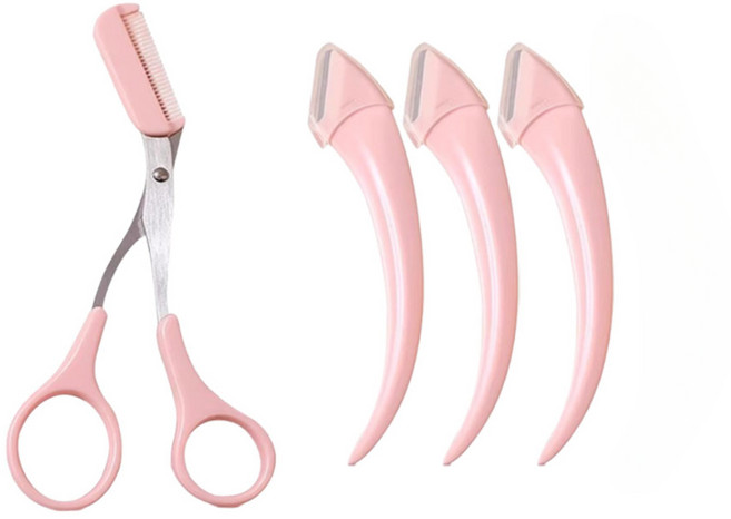 로에드 눈썹칼 가위 4종세트 올인원 여성 남성 눈썹 정리 칼 눈썹면도기 수정칼 가위 세트, 1세트, 반달눈썹칼3개+가위1개