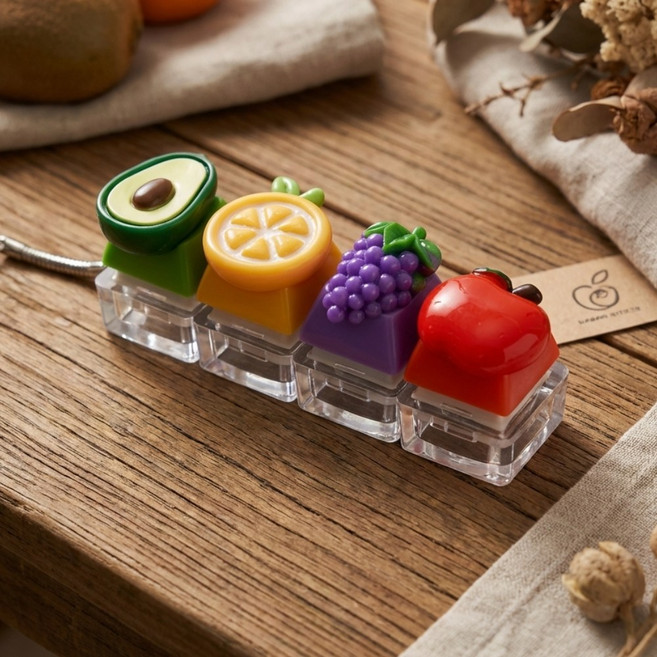 LED 키캡 키링 4구 키보드 키링 클릭커 파츠 포함 세트 DIY 만들기, 1개, 8.컬러풀-프룻B