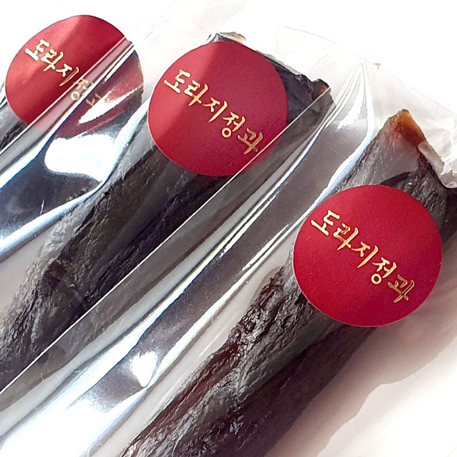 하이패키지 도라지정과 원형레드금박 20mm 스티커 150개 - 낱개포장비닐용