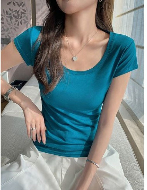 슬림핏 U넥 텐셀 반팔 티셔츠 체형보정 무지 기본 이너티