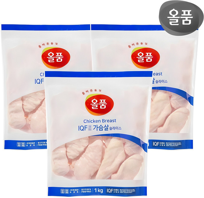 올품 IQF 닭가슴살 슬라이스 1kg 3봉, 3개