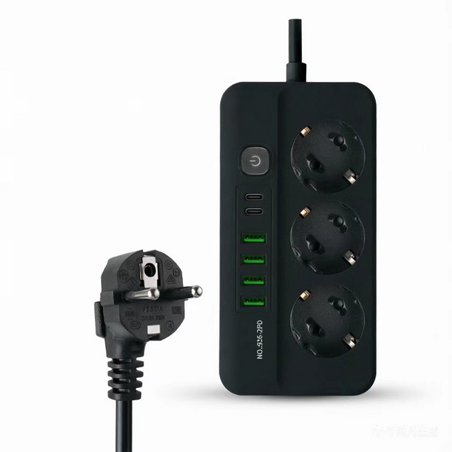 멀티탭 USB C타입 겸용 콘센트 충전기 2PD+4USB 2500W, 1개, BLACK 3구, 2m