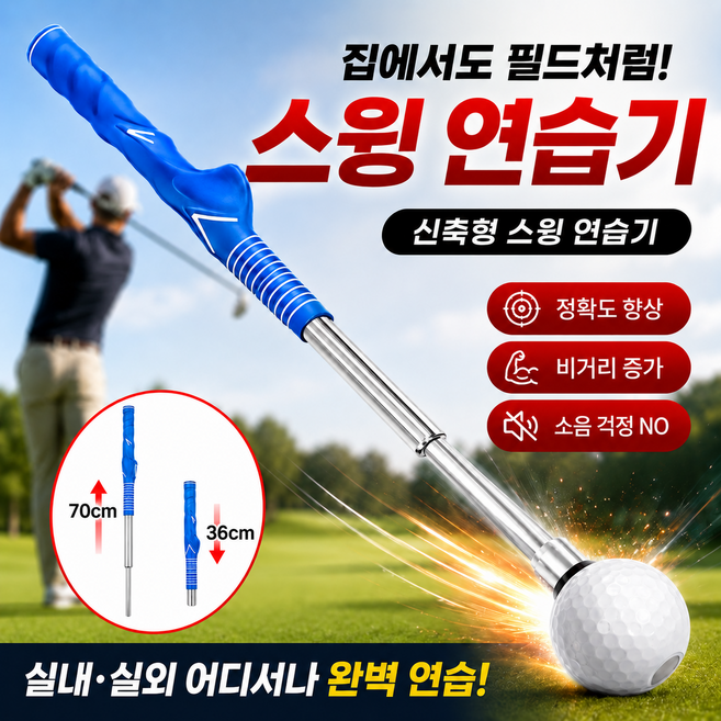 로로랜디 골프 프로 임팩터 프로 빈 스윙 연습기 실내 스윙기 아이언 가정용 그립교정 비거리, 블루, 1개