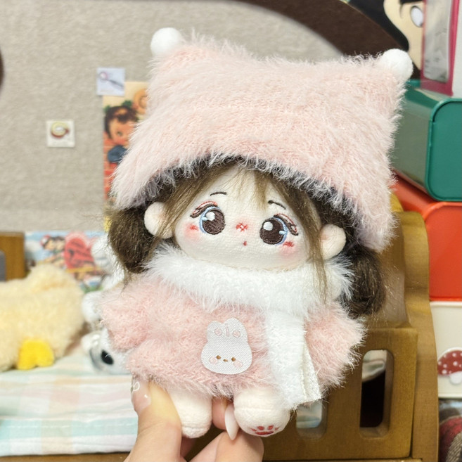 모카돌 10cm 20cm 솜인형옷 앙고라 스웨터 모자 목도리, 1개, 핑크