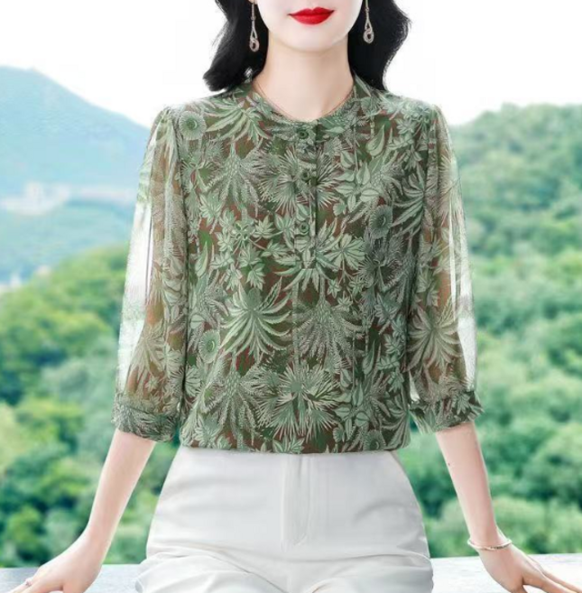 쌍천 여름 셔츠 캐주얼 날씬해 보이는 긴팔 상의 50대 60대 엄마옷 쌍천D26060403