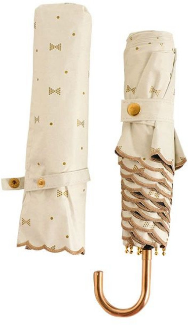 후크양우산 초경량 휴대용 자외선차단 양산 접이식 작은 리본 오프화이트