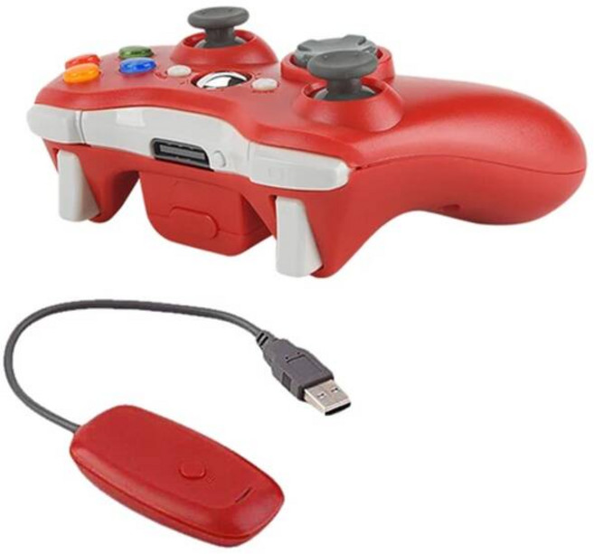 엑스박스패드 교체 하우징 케이스 액세사리 XBOX컨트롤러 Xbox 360 무선 게임 패드 리모컨 + 수신기 Microsoft Xbox360 콘솔 PC 컴퓨터 조이패드, Red