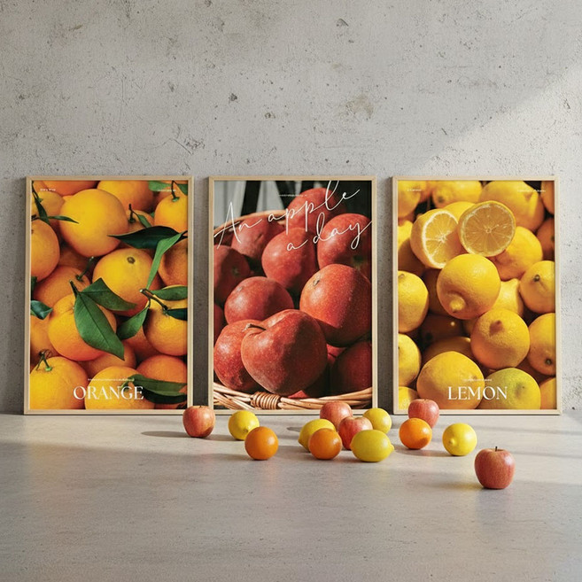 컨티뉴 프리미엄 과일 포스터 3장 세트 A3 레몬 오렌지