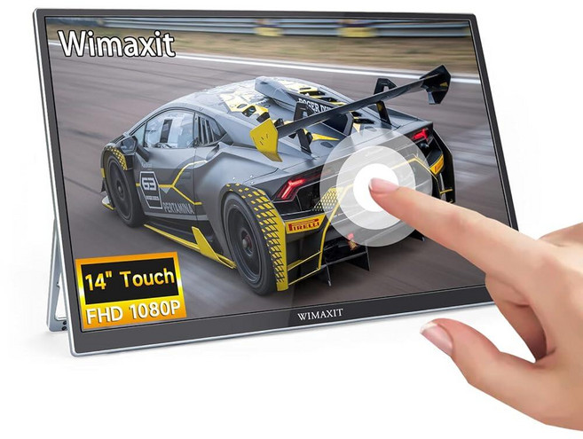 WIMAXIT 휴대용 14인치 터치스크린 모니터 노트북 PC PS4 Xbox용 접이식 킥스탠드가 있는 듀얼 풀 기능 타입 C 및 미니 HDMI 포트가 있는 외부 보조 스, WIMAXIT 휴대용 14인치 터치스크린 모니터, 노트