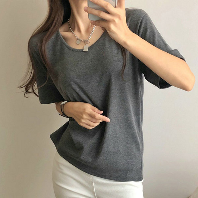 마이쏭 여성 루즈핏 여리여리 디얼리유넥반팔티