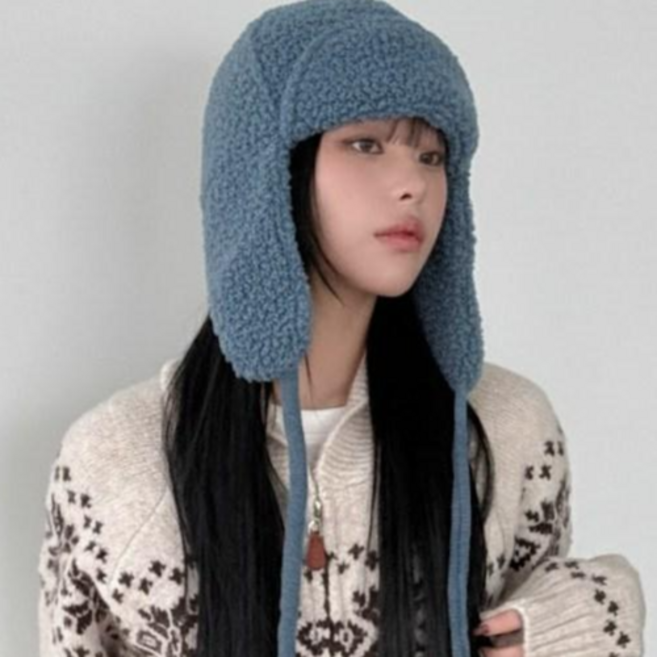 블루씨티 MD추천! 토피 리본 뽀글이 니트 귀달이 트루퍼햇 모자