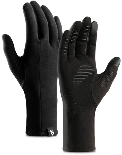 기모 스마트 터치 장목 장갑 스키 스노우보드 자전거 속장갑 이너 글러브, 블랙, 1개