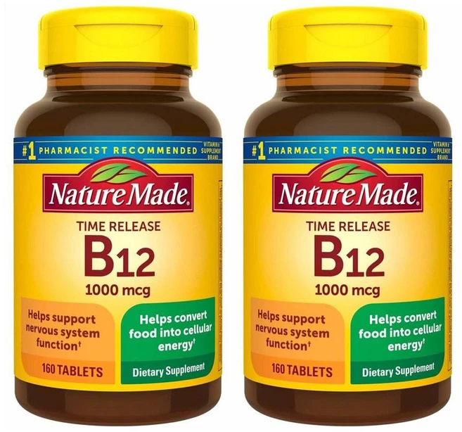 네이처메이드 비타민 B12 타임 릴리즈 시아노코발라민 1000mcg 160정 x2통, 2개 - 쿠팡