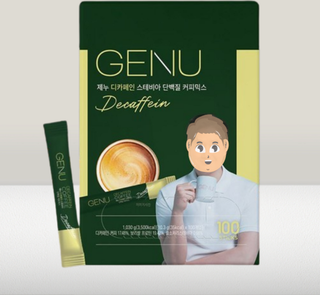 디카페인 커피 제누 디카페인 스테비아 단백질 커피믹스 10g x 100개입 유지태 커피 제로슈가 아라비카원두, 1