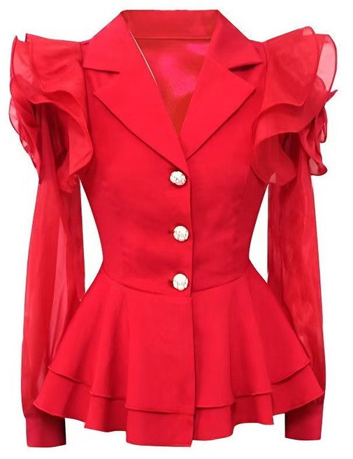 아랑고고장구 댄스복 난타복 빅사이즈 프릴 화려한 블라우스 자켓 트로트 여자 가수 무대복 JoYouth