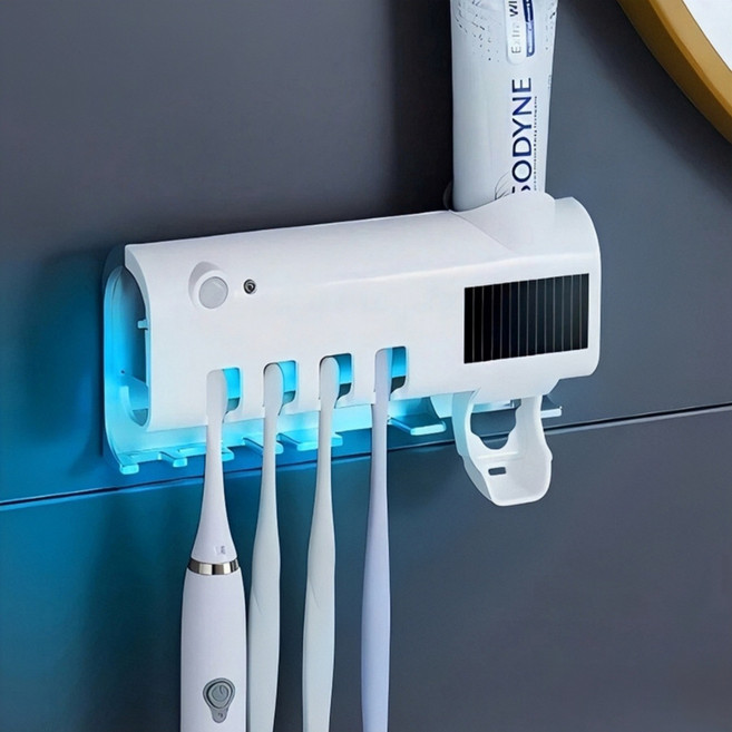ANYOU 가정용 무선 벽걸이 방수되는 칫솔살균기 UV LED 태양광충전 가정용 무타공 무선 칫솔살균기, 화이트, F008