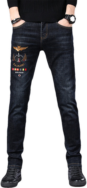 남성용 크라운 자수 청바지 워싱 스판 슬림 청바지 뉴타임즈 I214U893