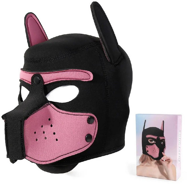 도그헤드 가면 강아지마스크 풀페이스 코스프레 할로윈 파티 마스크, 분홍색