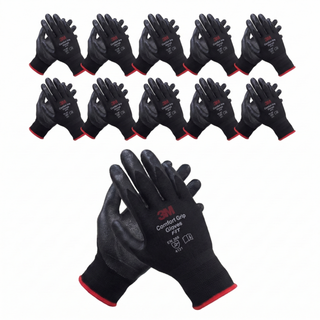 3M 컴포트그립 핏 FIT M사이즈 / 손바닥 NBR폼 코팅 미끄럼방지 작업 장갑, 블랙, 10개