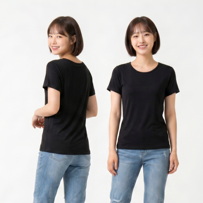 9위 - YEON HOME 여성 노브라티 브라캡 모달 반팔 티셔츠 2P