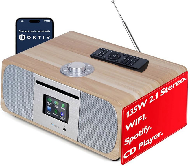 인터넷 라디오 FM 스포티파이 커넥트 블루투스 스피커 2.1 음악 시스템 레메가 M3P(화이트 오크)(M3P 블랙), 화이트 오크