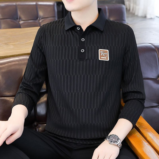 Skyciky 남성용 폴로 카라 티셔츠 긴팔 스웨트셔츠 봄가을 베이직 상의 MB83