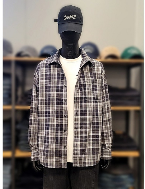 버커루 BC [25년신상] 여름 오버사이즈 얇고 가벼운 코튼 소재 인기최고 버커루 남성 오버핏 코튼 블리치 워싱 체크 셔츠 SH52-344N